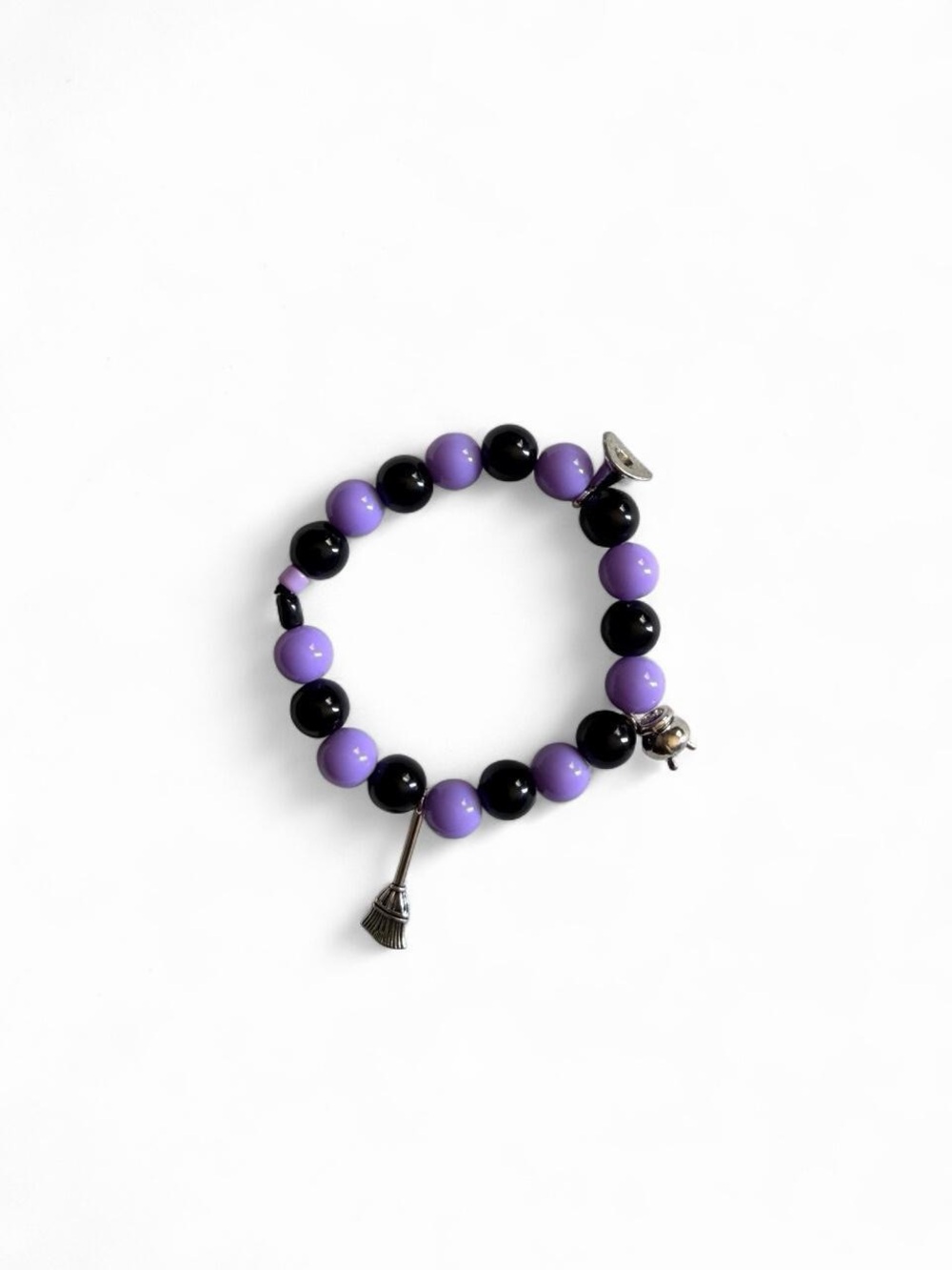 Handmade Witchy Halloween Charm Bracelet Purple & Black Beaded